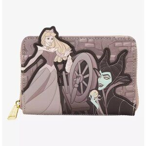 Loungefly Disney Sleeping Beauty Wallet Aurora Maleficent Spinning Wheel Zip New